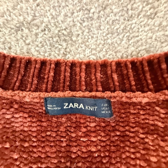 ZARA Women’s Oversized Chenille Knit Sweater Small – Rust Orange – Cozy & Chunky - Picture 2 of 6